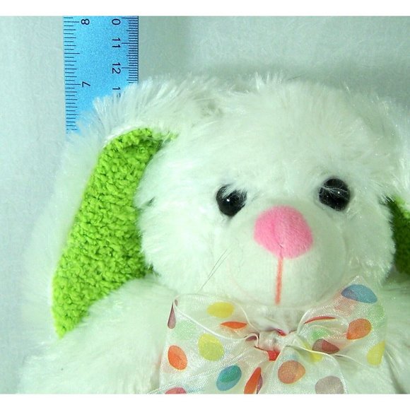 Easter Bunny Rabbit Plush White Carrot Paws Snow White and Soft Polka Dot Ribbon - Picture 4 of 5